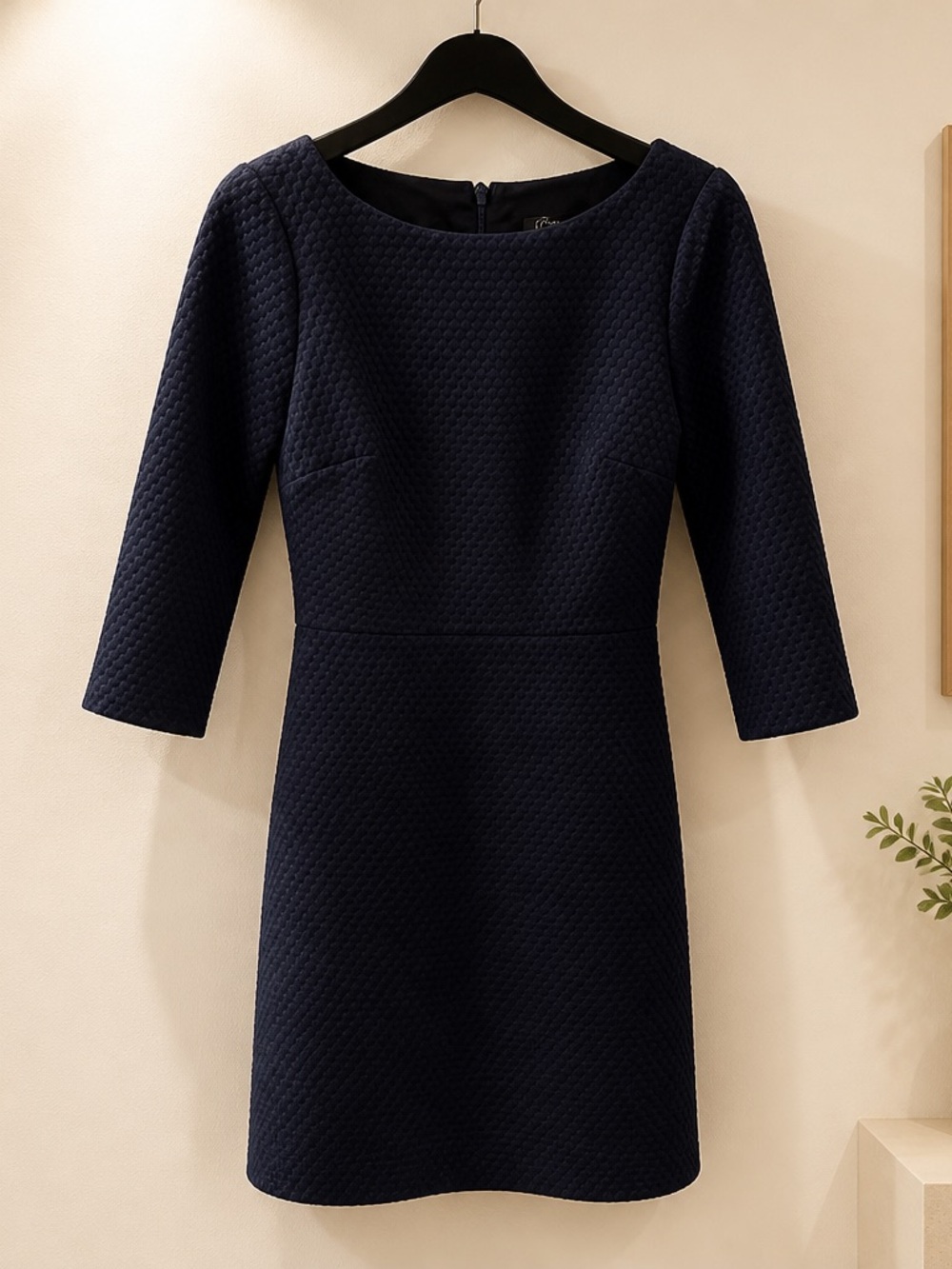 J. Crew Navy Textured Three-Quarter Sleeve Sheath Dress
